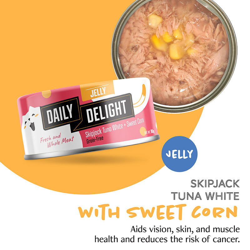 Daily Delight Cat Skipjack Tuna White with Sweet Corn in Jelly 80g (DD56)