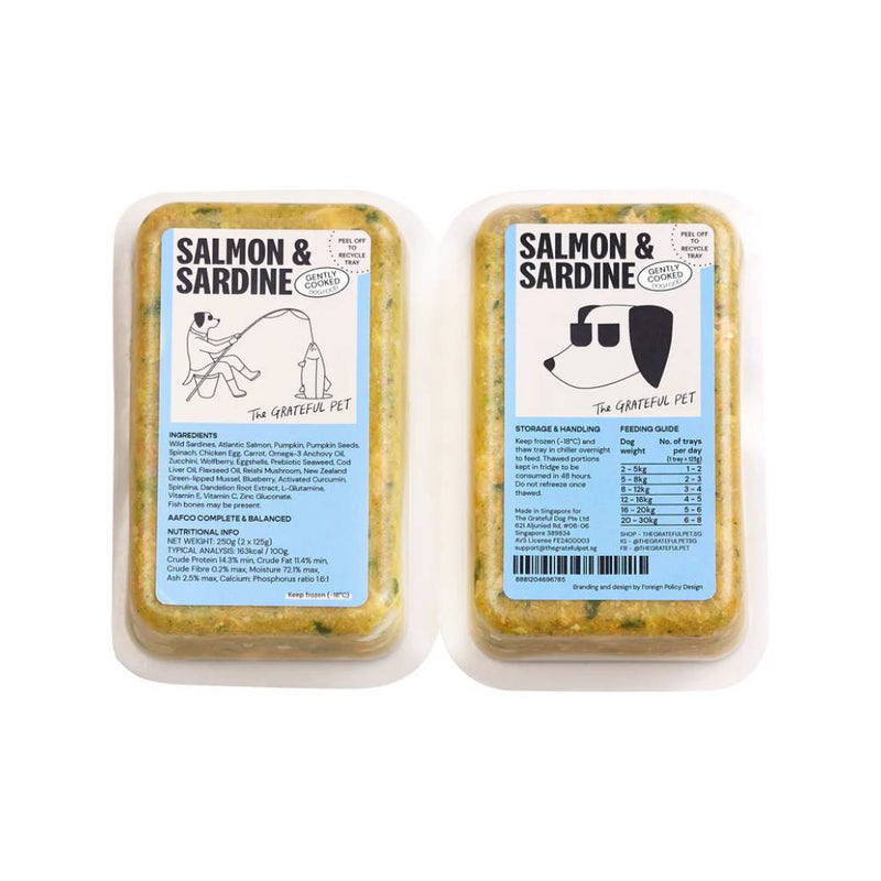 *FROZEN* The Grateful Pet Dog Gently Cooked Salmon & Sardine 2kg (125g x 16)