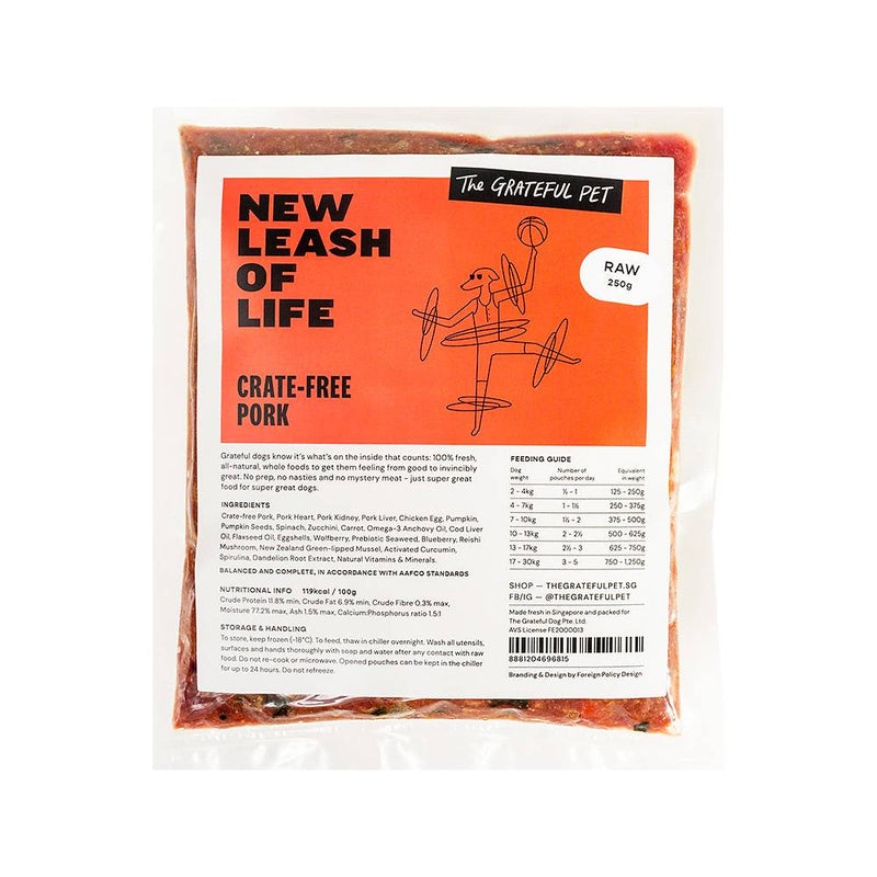 *FROZEN* The Grateful Pet Dog Raw Crate-Free Pork 2kg (250g x 8)