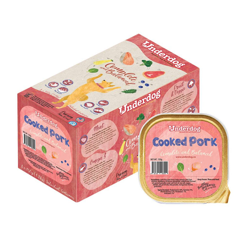 *FROZEN* Underdog Dog Cooked Pork Complete and Balanced 1.2kg (150g x 8)