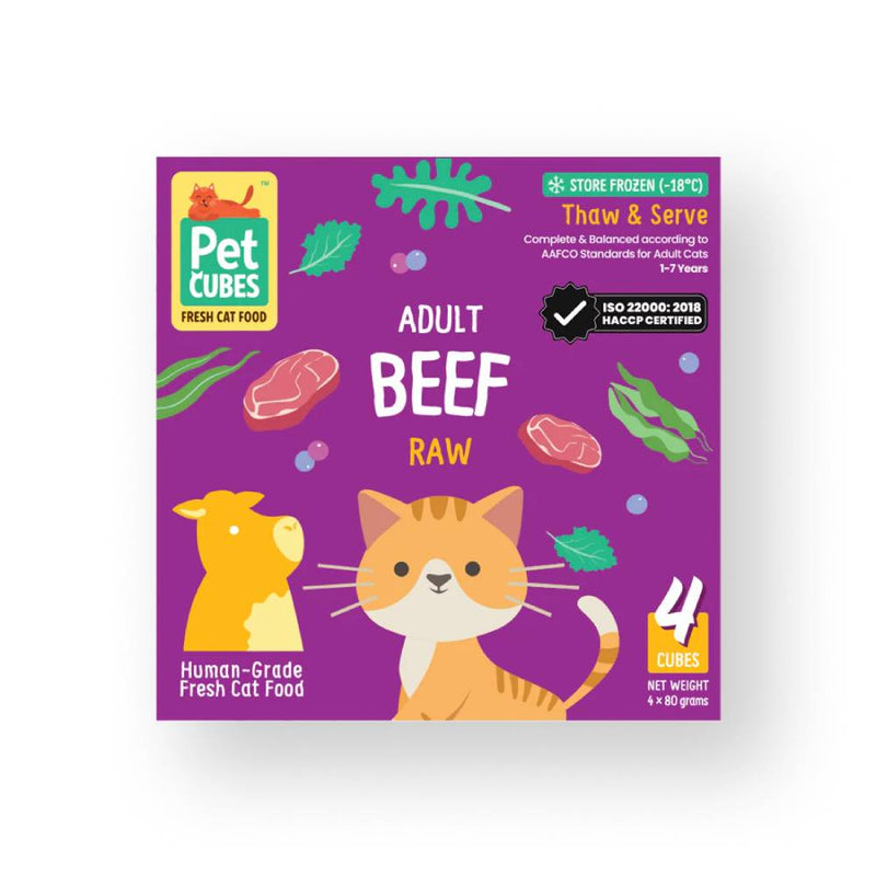 *FROZEN* PetCubes Cat Raw Beef 1.28kg (4 x 320g)