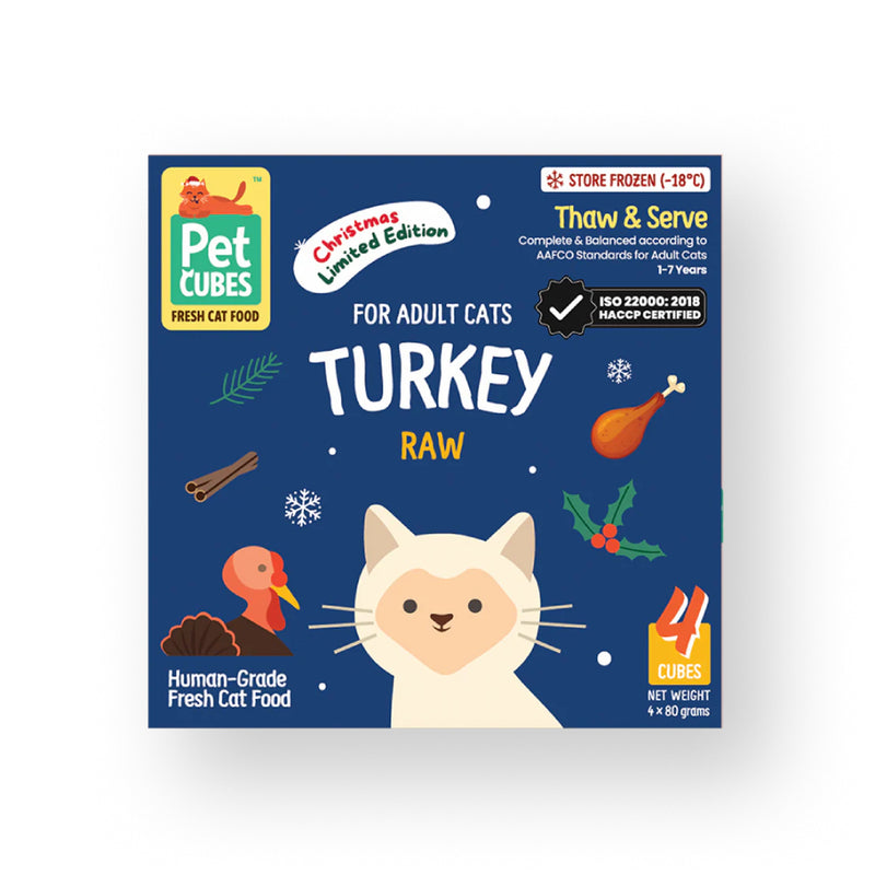 *FROZEN* PetCubes Cat Raw Festive Turkey 1.28kg (4 x 320g)