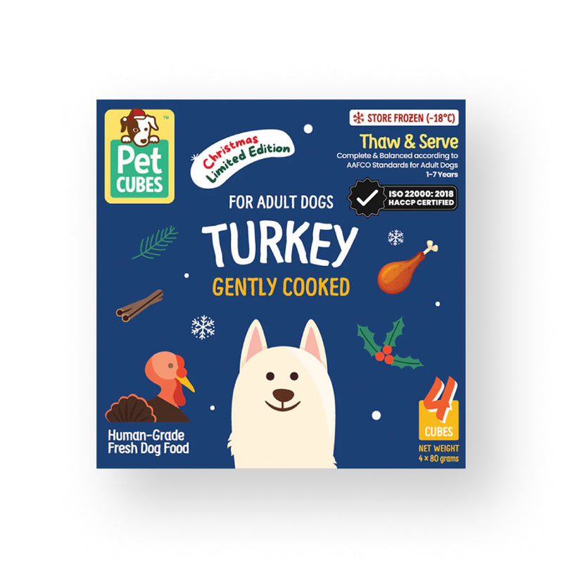 *FROZEN* PetCubes Dog Gently Cooked Festive Turkey 1.28kg (4 x 320g)