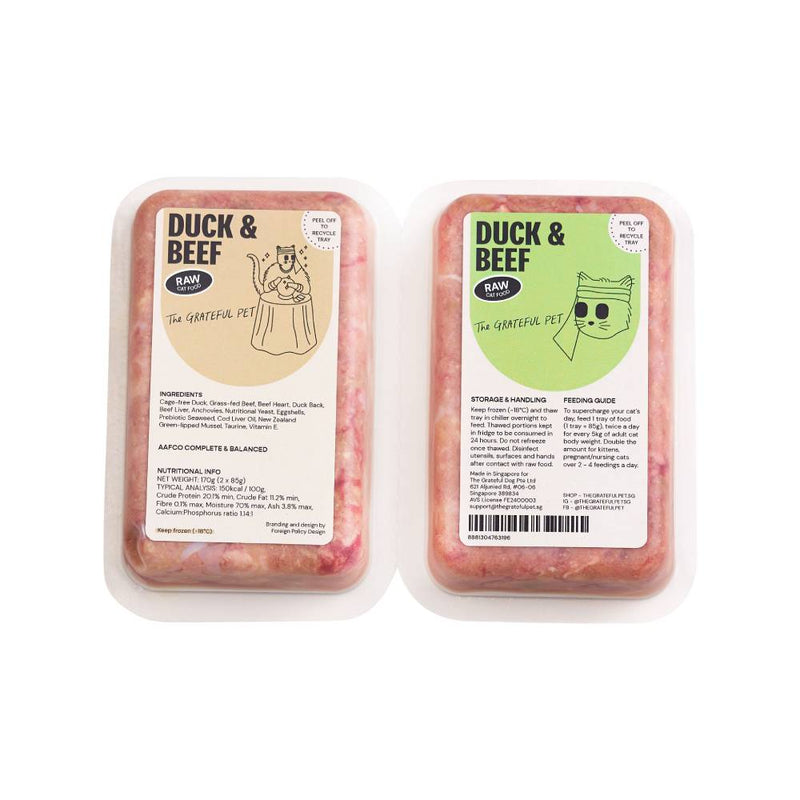 *FROZEN* The Grateful Pet Cat Raw Duck & Beef 1.19kg (85g x 14)