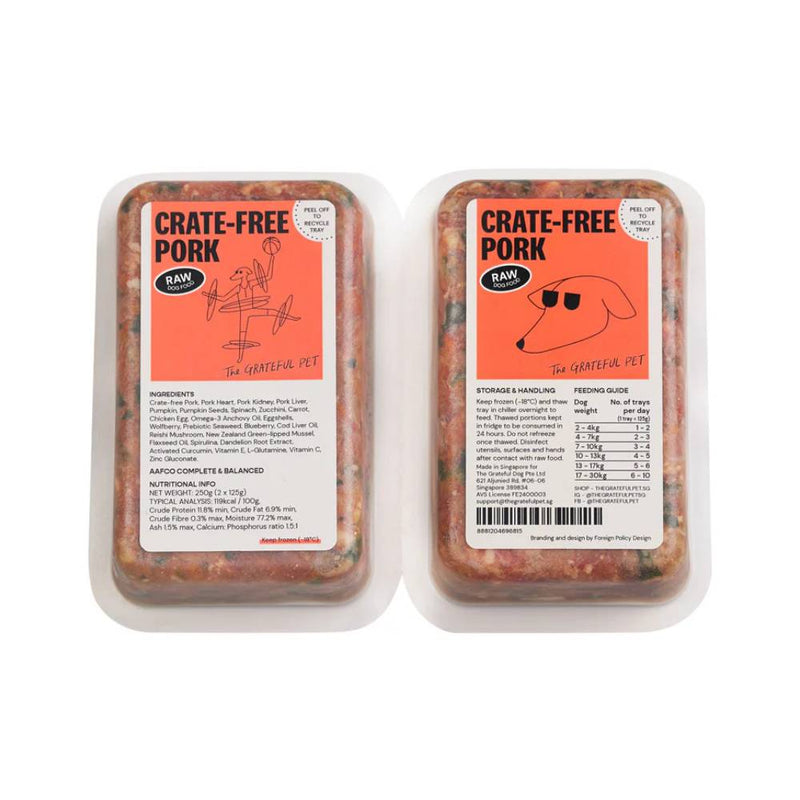 *FROZEN* The Grateful Pet Dog Raw Crate-Free Pork 2kg (125g x 16)