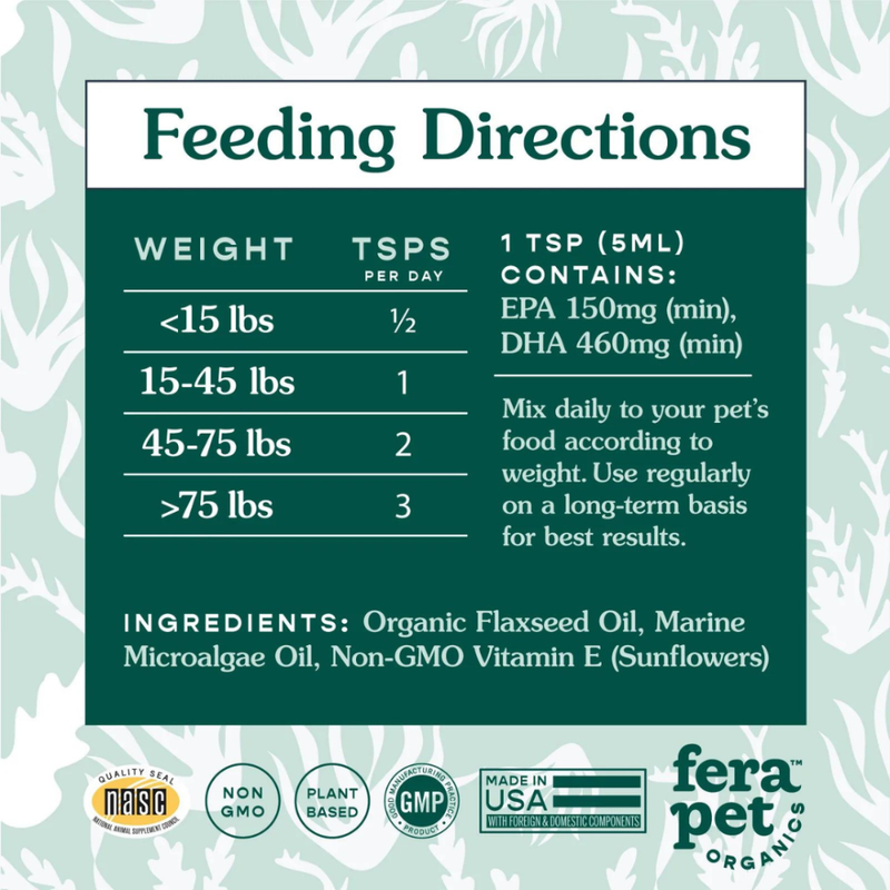 Fera Pet Organics Dogs & Cats Plant Based Omega 3s 8oz