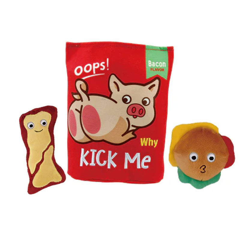 GiGwi Dog Toy 3-in-1 Foody Friendz Pork Snack Bag Squeaker Crinkle