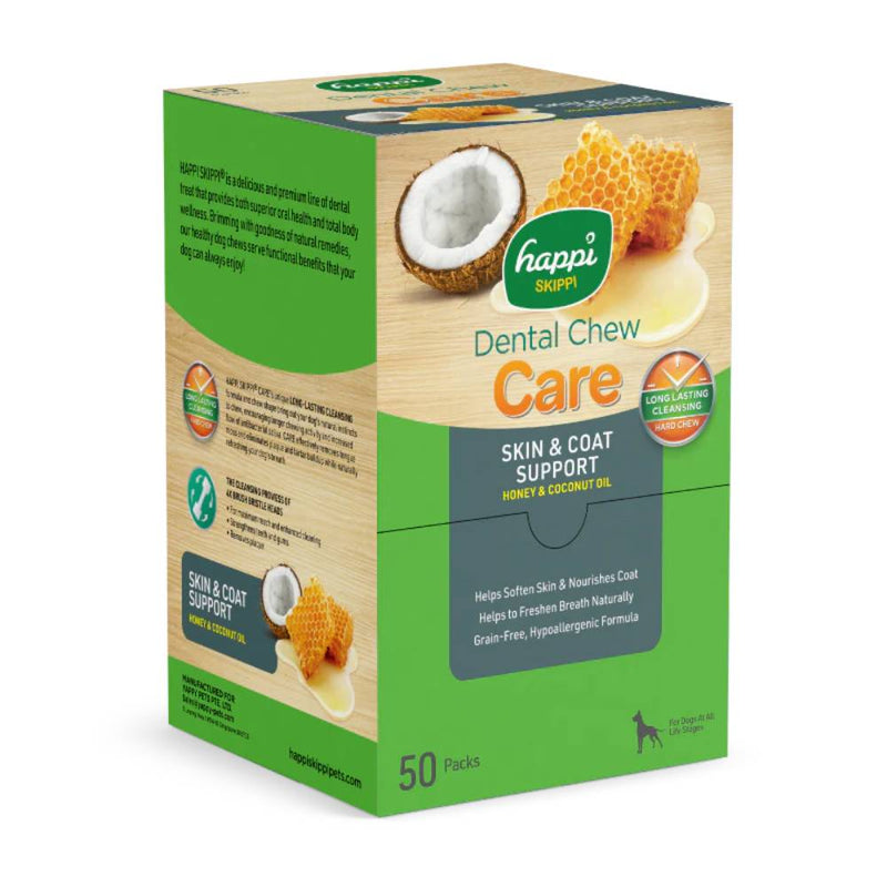 Happi Doggy Dental Chew Care Hard Chew Skin & Coat Support Honey & Coconut Oil Regular 25g x 50pcs