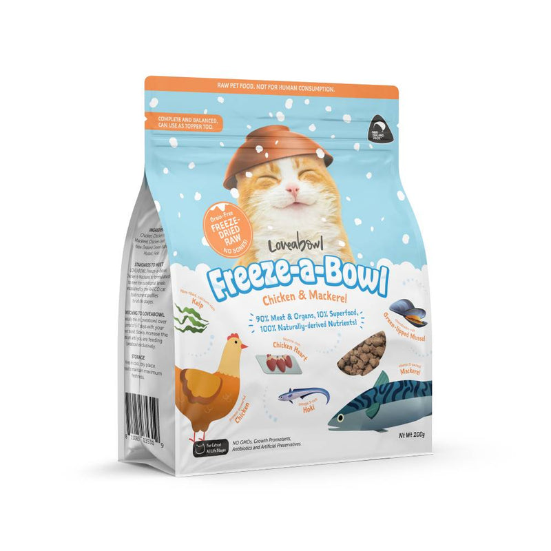 Loveabowl Cat Food Freeze A Bowl Freeze-Dried Raw Chicken & Mackerel 200g