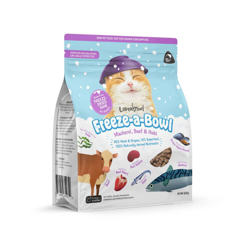 Loveabowl Cat Food Freeze A Bowl Freeze-Dried Raw Mackerel, Beef & Hoki 200g