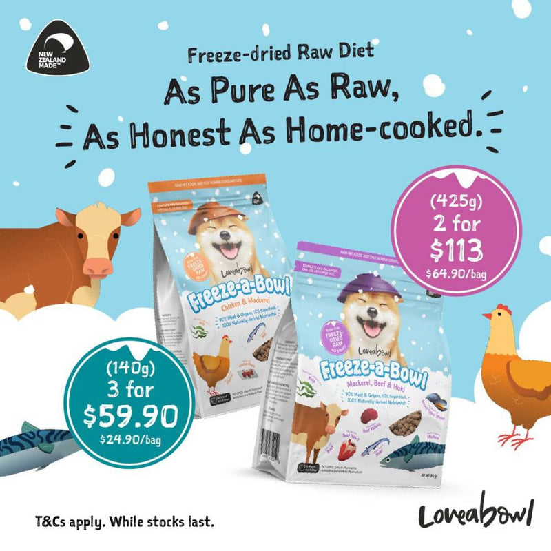 Loveabowl Dog Food Freeze A Bowl Freeze-Dried Raw Mackerel, Beef & Hoki 140g