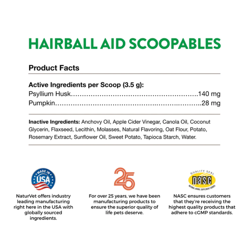 NaturVet Cat Hairball Aid Daily Support Scoopables 5.5oz
