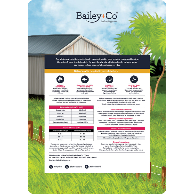 Bailey+Co Cat Freeze Dried Lamb and Tuna Diet 320g