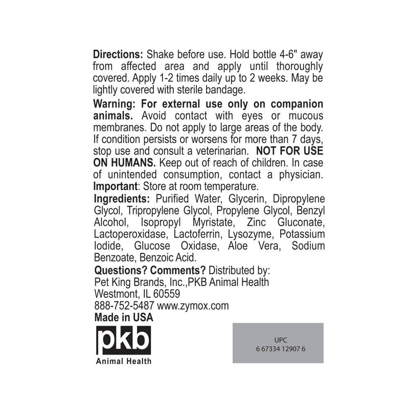 Zymox Topical Spray Hydrocortisone Free 2oz