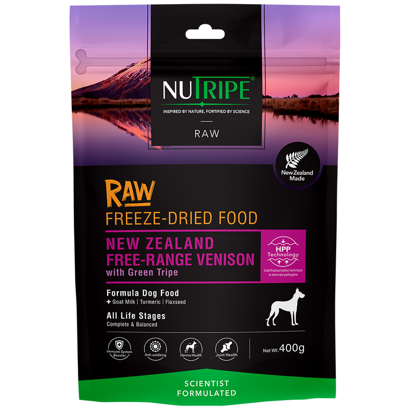 Nutripe Dog Raw Freeze Dried NZ Free-Range Venison with Venison Green Tripe 400g
