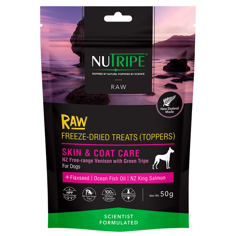Nutripe Dog Raw Freeze Dried Treats Toppers Skin & Coat Care 50g