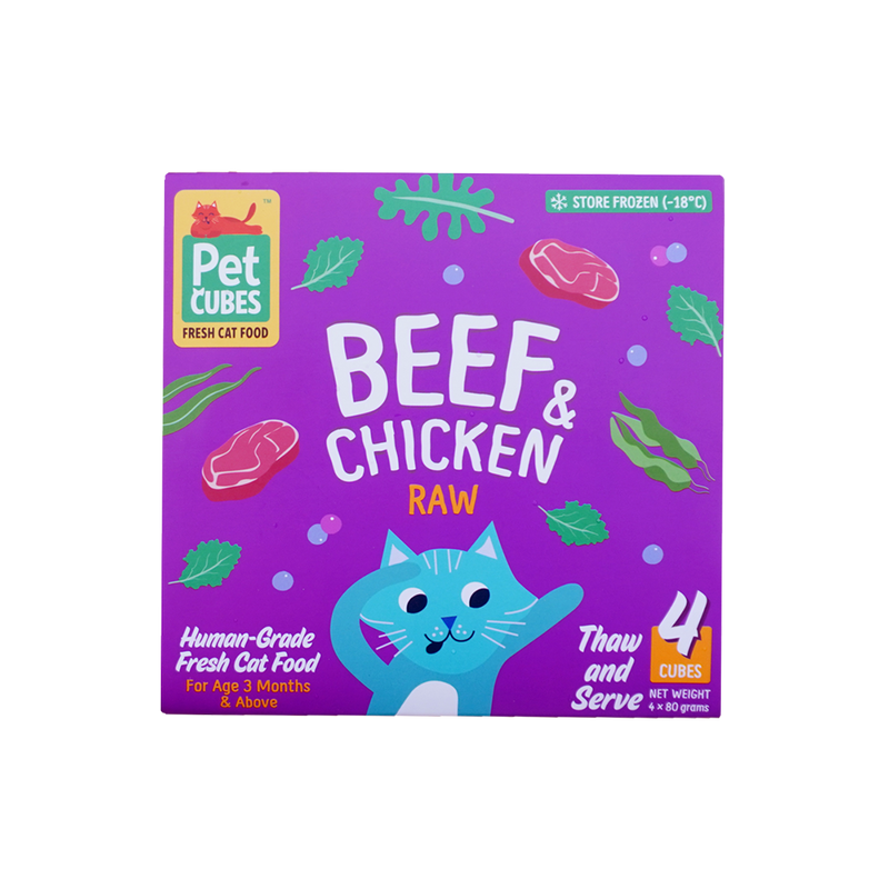 *FROZEN* PetCubes Cat Raw Beef & Chicken 1.28kg (4 x 320g)