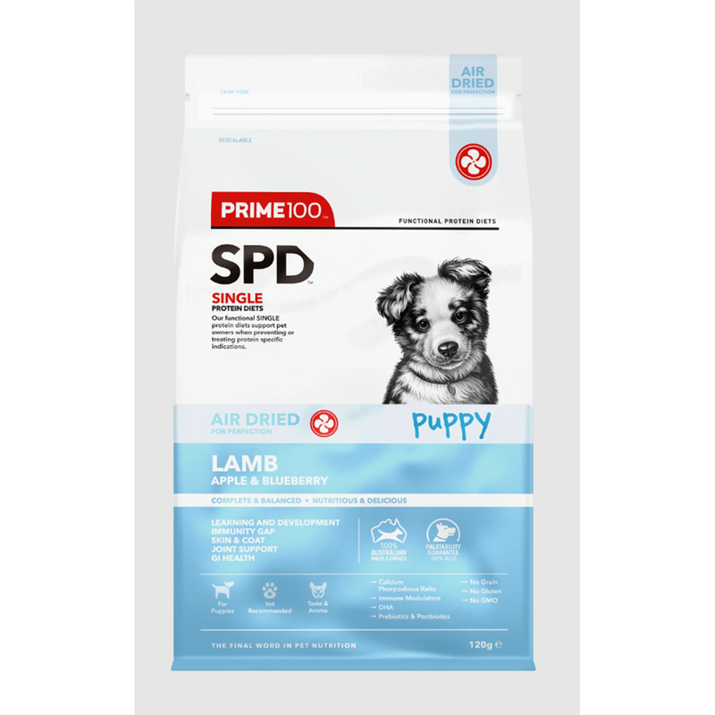 Prime100 Puppy SPD - Air Dried Lamb, Apple & Blueberry 120g (EXPIRY 28 APRIL 2024)