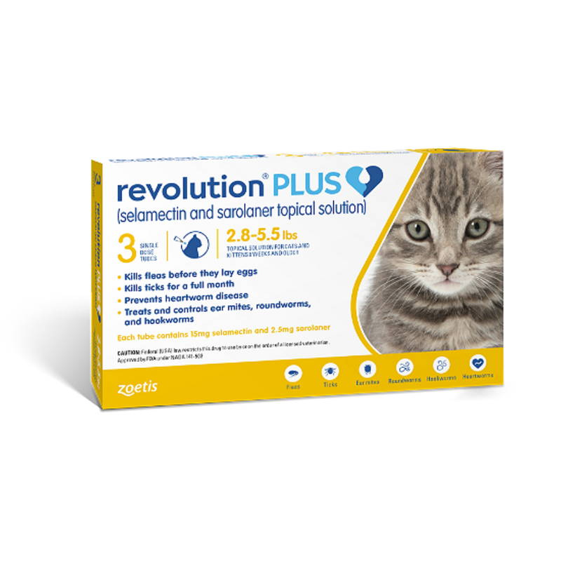 Revolution Plus Selamectin & Sarolaner Topical Solution for Cats 2.8-5.5lb Gold 3pcs