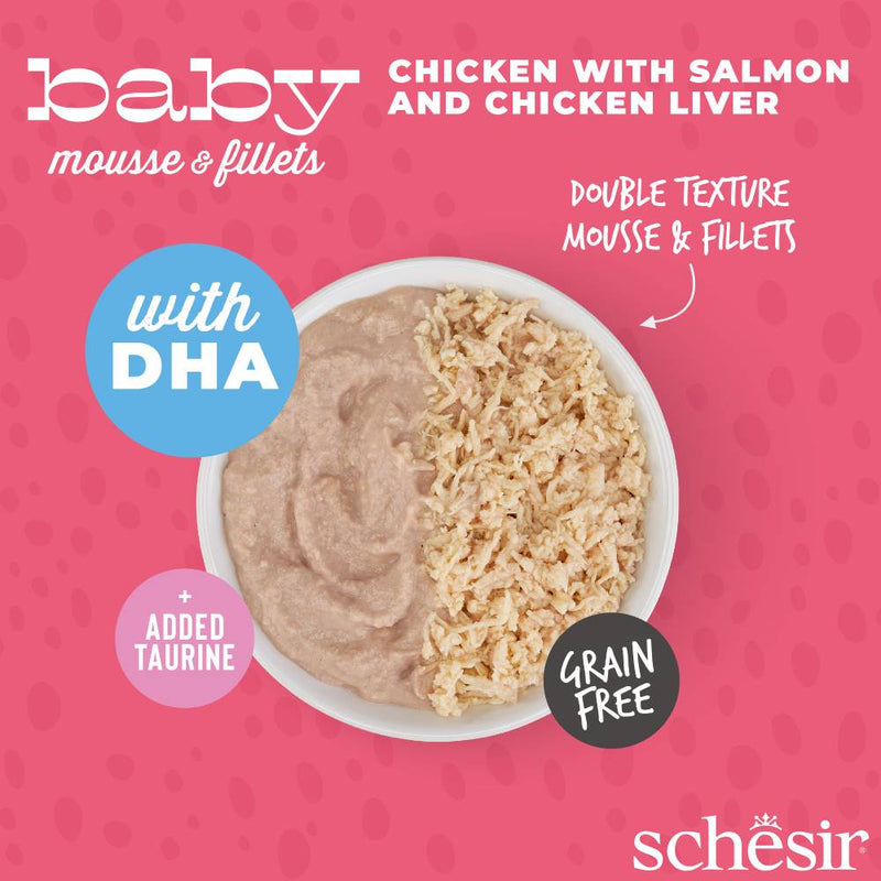 Schesir Cat Baby Mousse & Fillets Chicken With Salmon And Chicken Liver 165g (3 x 55g)