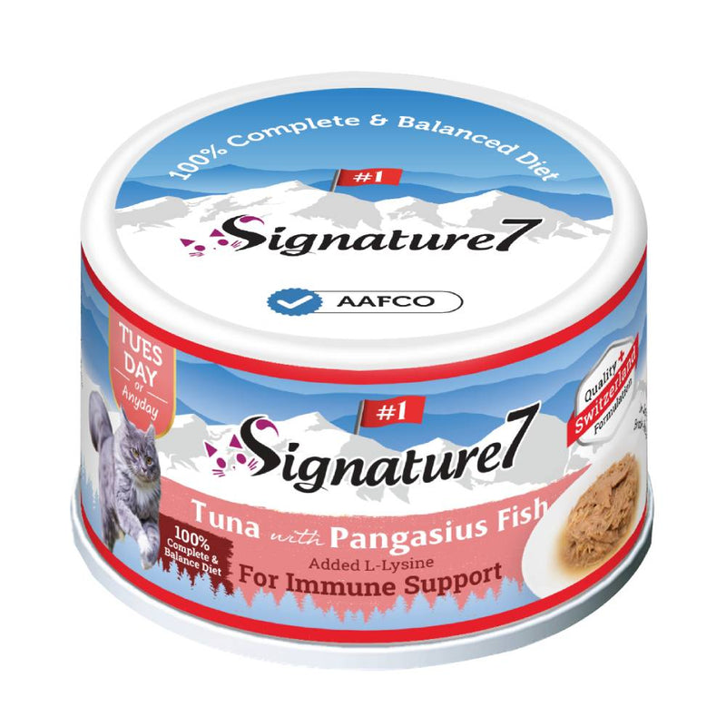 Signature7 Cat Can Swiss Gravy Tuesday Tuna with Pangasius fish added L-Lysine in Gravy 70g