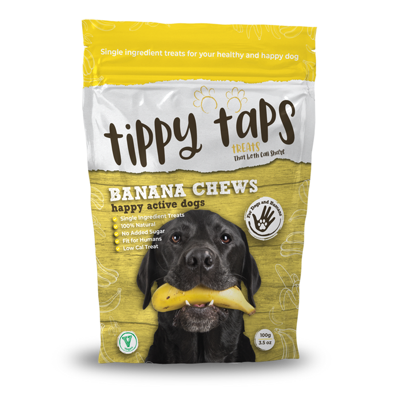 Tippy Taps Dog Treats Banana Chews Happy Active 100g