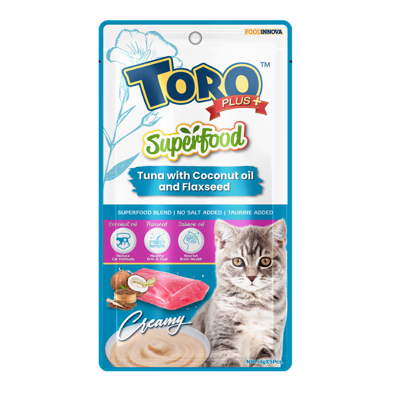 Toro Cat Treat Plus Superfood Tuna with Coconut Oil and Flaxseed 75g (14g x 5pcs)