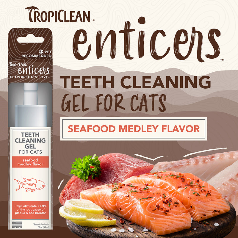 TropiClean Enticers Teeth Cleaning Gel for Cats - Seafood Medley Flavor 2oz