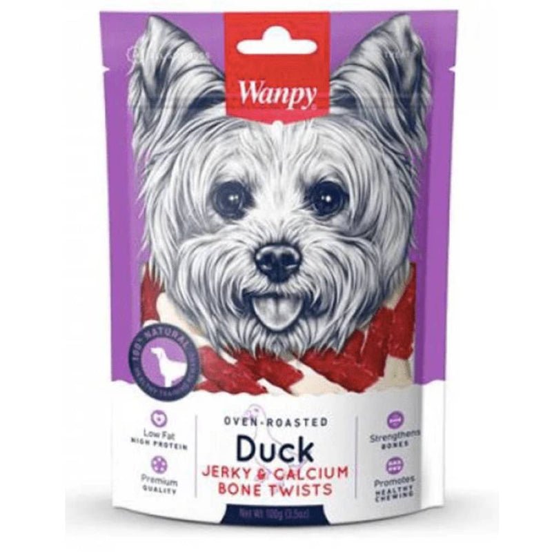 Wanpy Dog Oven-Roasted Duck Jerky & Calcium Bone Twists 100g