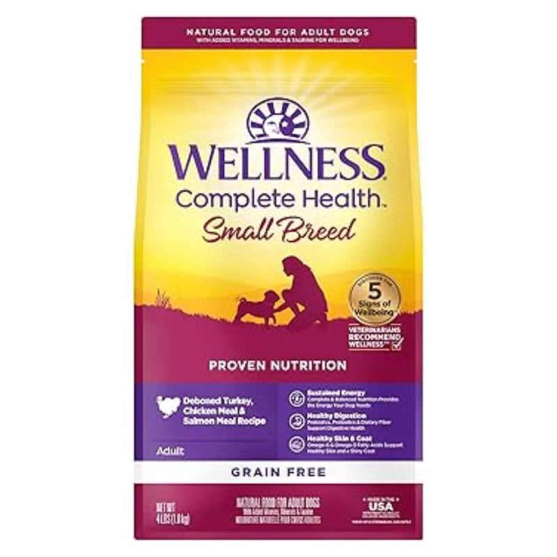 Wellness Dog Complete Health Grain Free Small Breed Deboned Turkey, Chicken & Salmon Meal Recipe 4lb