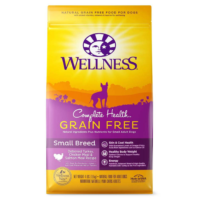 Wellness Dog Complete Health Grain Free Small Breed Deboned Turkey, Chicken & Salmon Meal Recipe 4lb