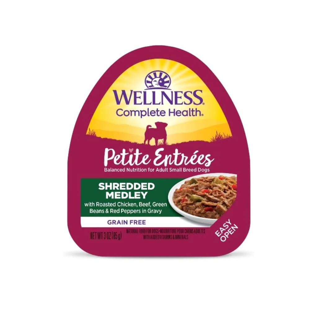 Wellness Small Breed Natural Petite Entrees Shredded Medley with Roasted Chicken, Beef, Green Beans and Red Peppers Dog Food Tray