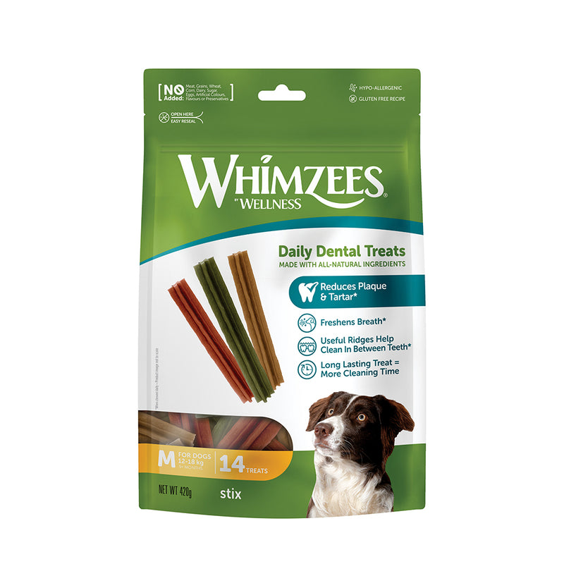 Whimzees All Natural Dental Treats For Dogs Stix Medium 14pcs