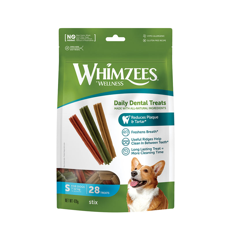 Whimzees All Natural Dental Treats for Dogs Stix S 24+4pcs