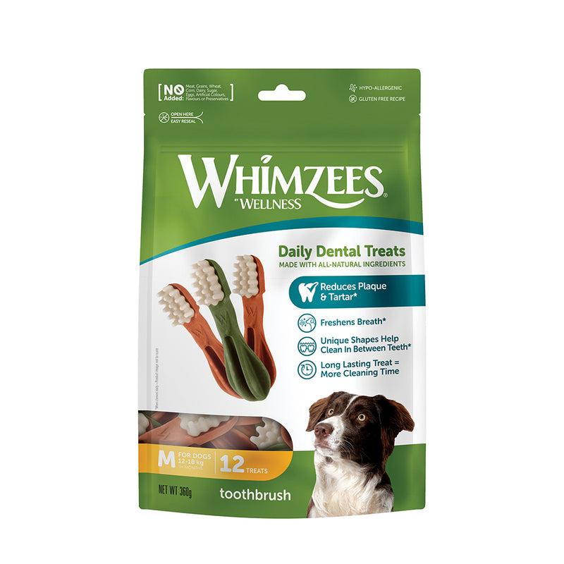 Whimzees All Natural Dental Treats for Dogs Toothbrush M 12pcs