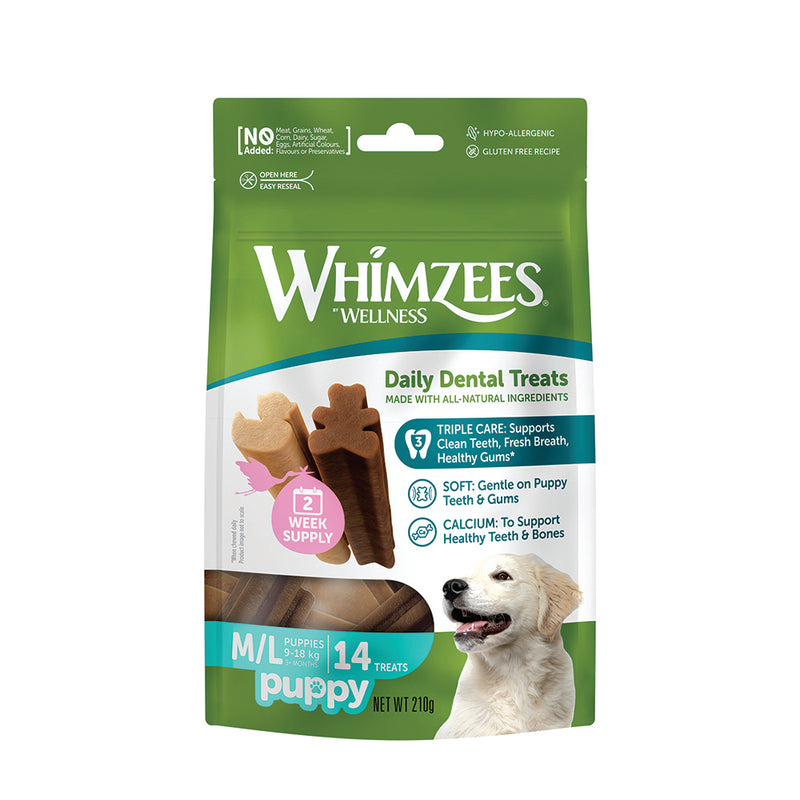 Whimzees All Natural Dental Treats for Puppy M/L Breeds 14pcs