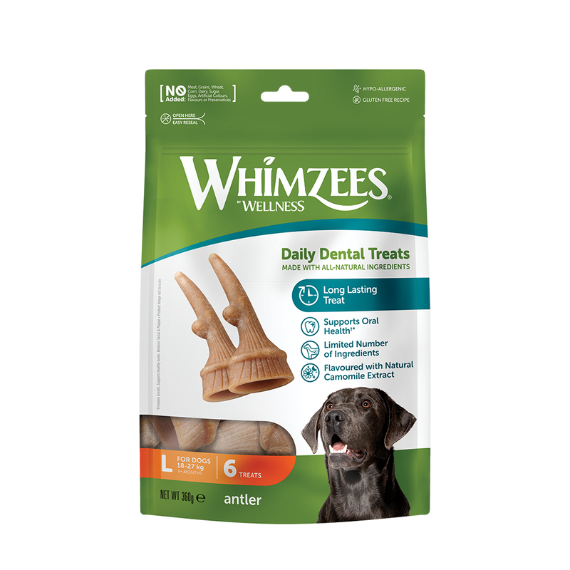 Whimzees All Natural Dental Treats for Dogs Antler L 6pcs