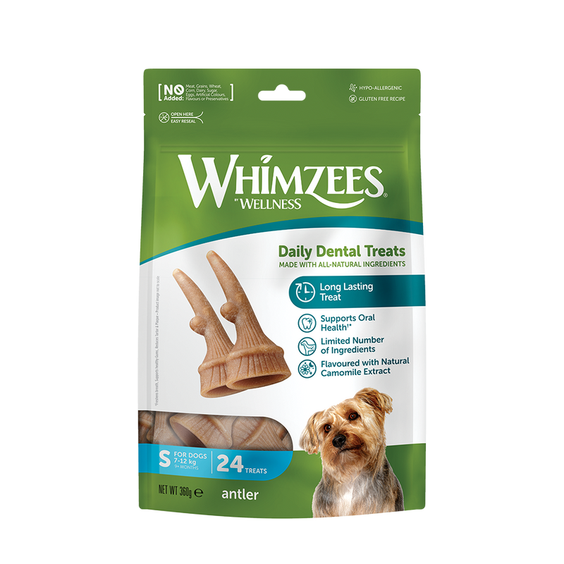 Whimzees All Natural Dental Treats for Dogs Antler S 24pcs