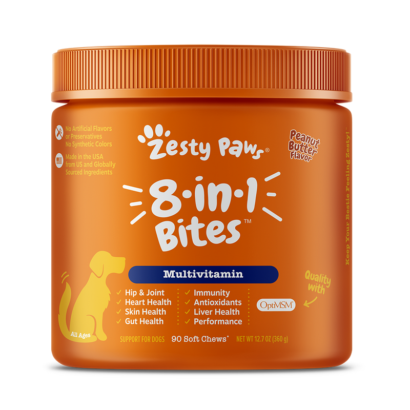 Zesty Paws Dog 8-in-1 Multivitamin Bites Peanut Butter 90soft chews