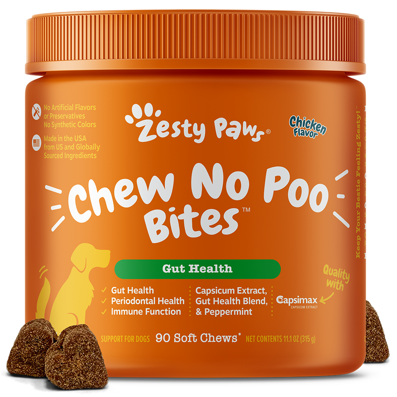 Zesty Paws Dog Chew No Poo Bites Gut Health Chicken 90soft chews