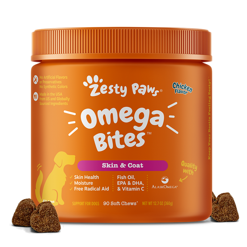 Zesty Paws Dog Omega Bites Skin & Coat Chicken 90soft chews