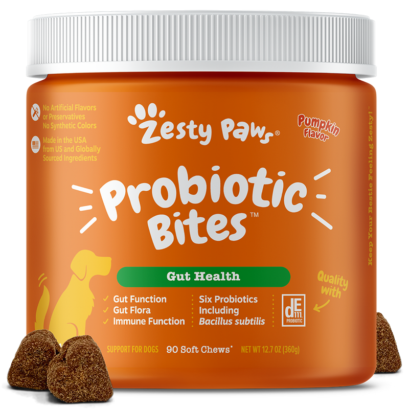 Zesty Paws Dog Probiotic Bites Gut Health Pumpkin 90soft chews
