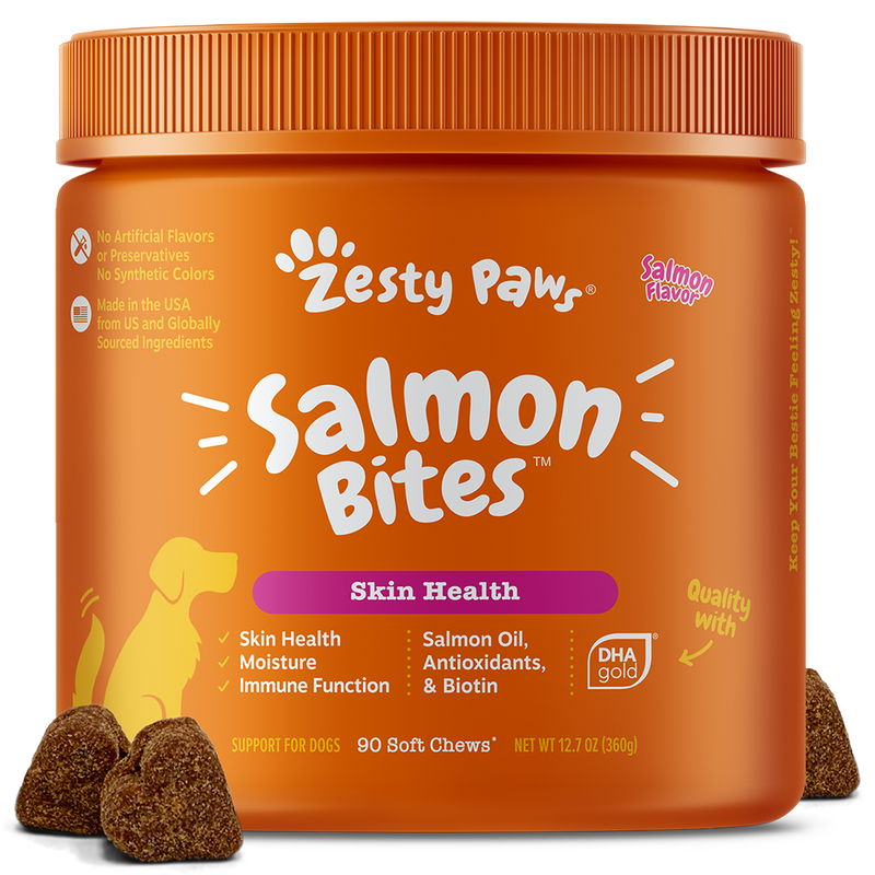 Zesty Paws Dog Salmon Bites Skin Health Salmon 90soft chews