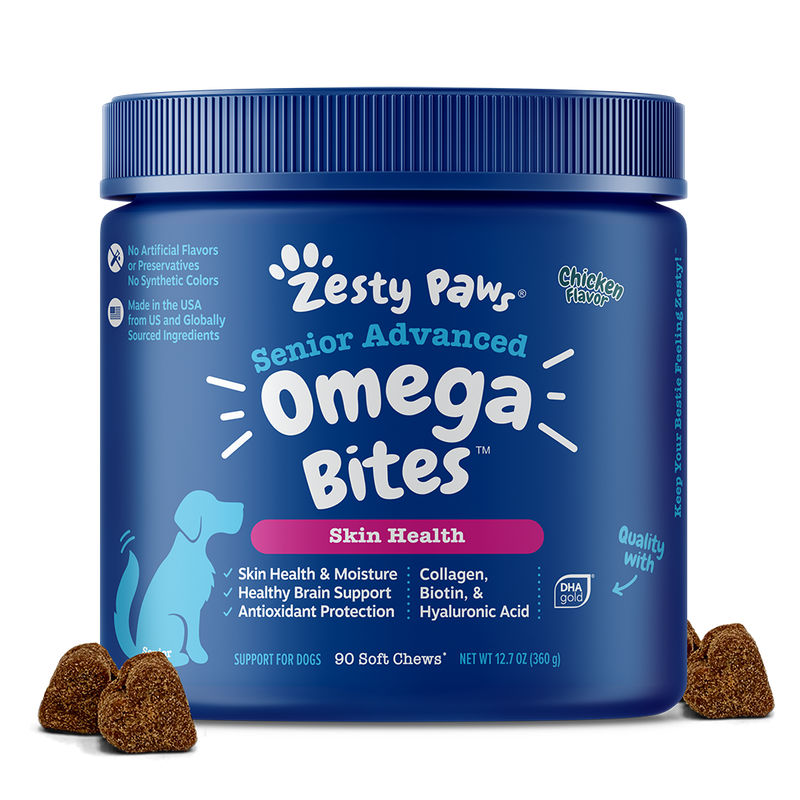 Zesty Paws Dog Senior Advanced Omega Bites Skin Health Chicken 90soft chews