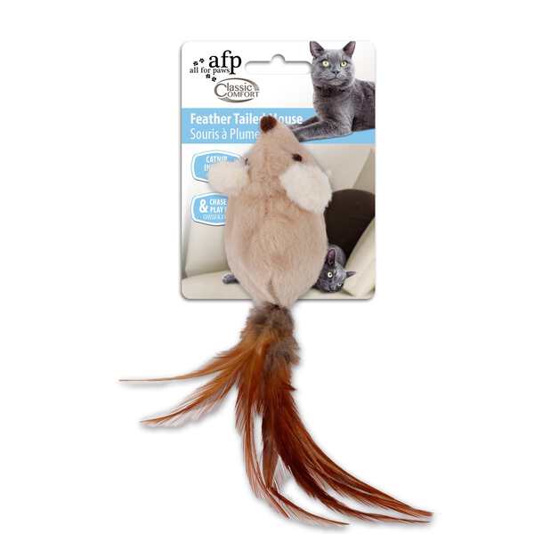 All For Paws Classic Comfort Cat Feather Tailed Mouse Brown