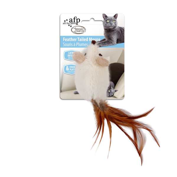 All For Paws Classic Comfort Cat Feather Tailed Mouse White