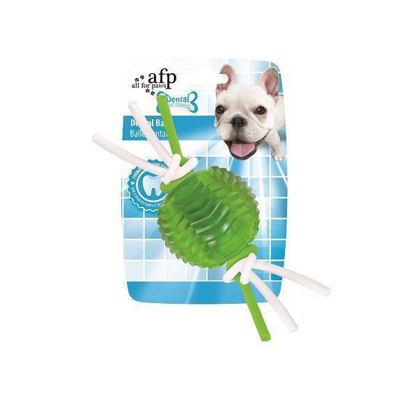 All For Paws Dental Dog Chews Dental Ball with Flexi Rope Green