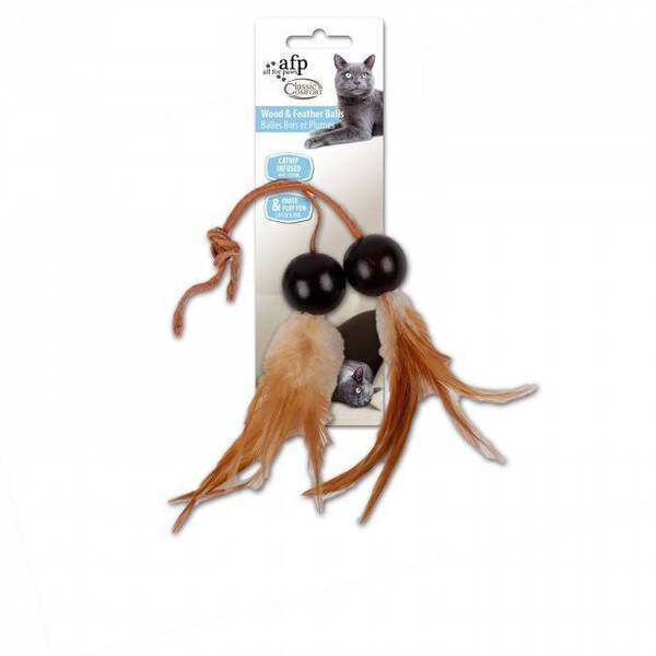 All For Paws Classic Comfort Cat Wood & Feather Ball