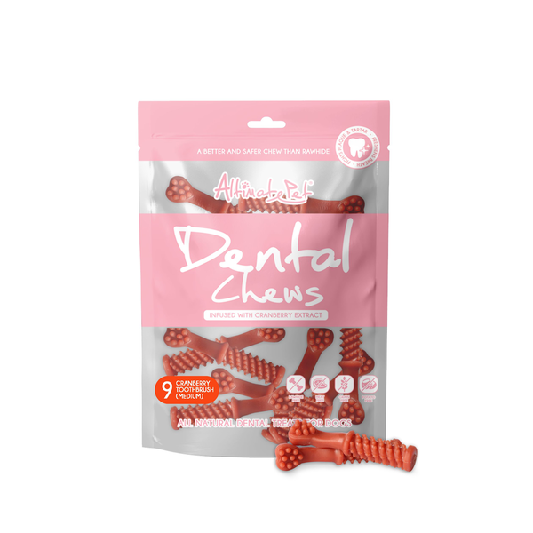 Altimate Pet Dog Dental Chews Infused with Cranberry Extract - Toothbrush Medium 9pcs