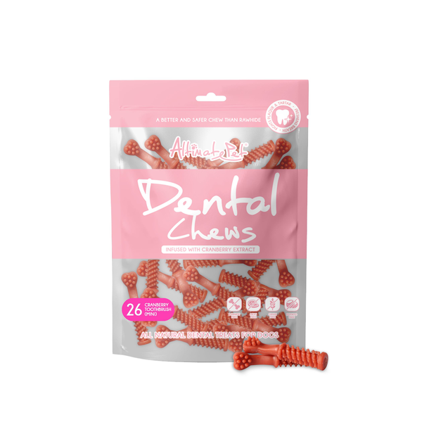 Altimate Pet Dog Dental Chews Infused with Cranberry Extract - Toothbrush Mini 26pcs